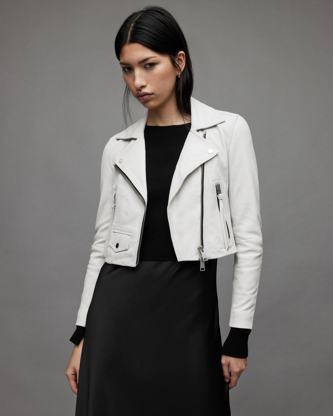 Arcane Fox Damen Cropped Bikerjacke aus Lammleder, Weiß - Bild 1