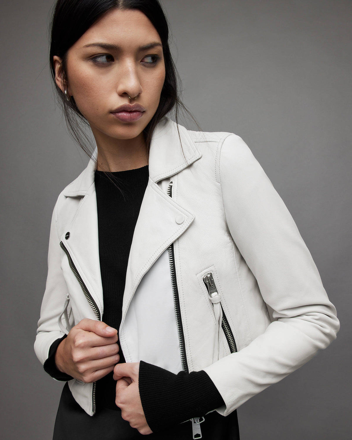 Arcane Fox Damen Cropped Bikerjacke aus Lammleder, Weiß - Bild 2