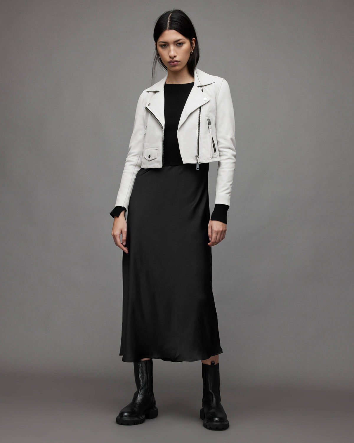 Arcane Fox Damen Cropped Bikerjacke aus Lammleder, Weiß - Bild 5