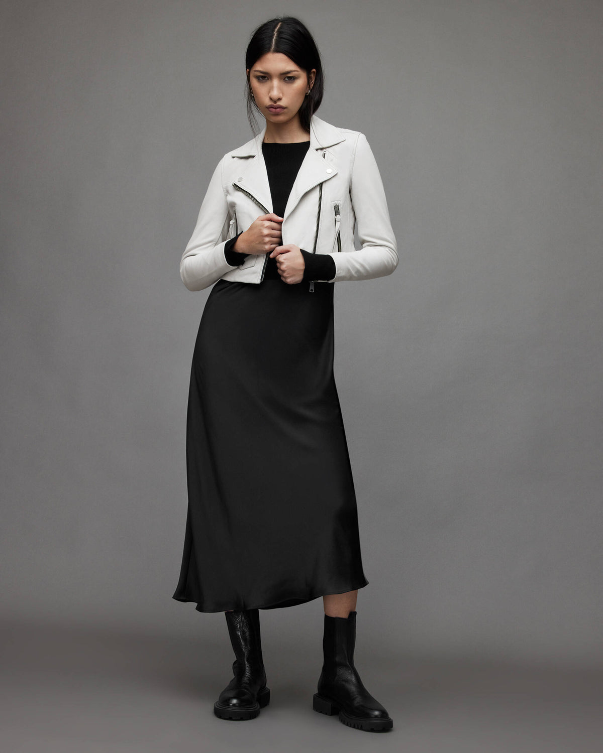 Arcane Fox Damen Cropped Bikerjacke aus Lammleder, Weiß - Bild 8