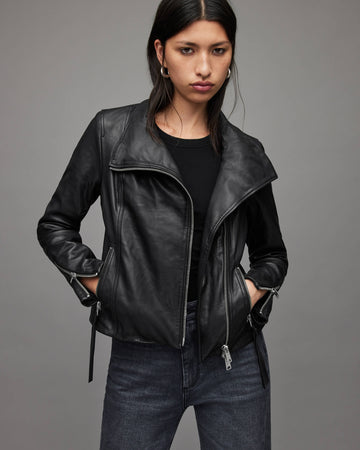 Arcane Fox Damen Bikerjacke aus Lammleder mit Flügelkragen, Schwarz - Bild 1
