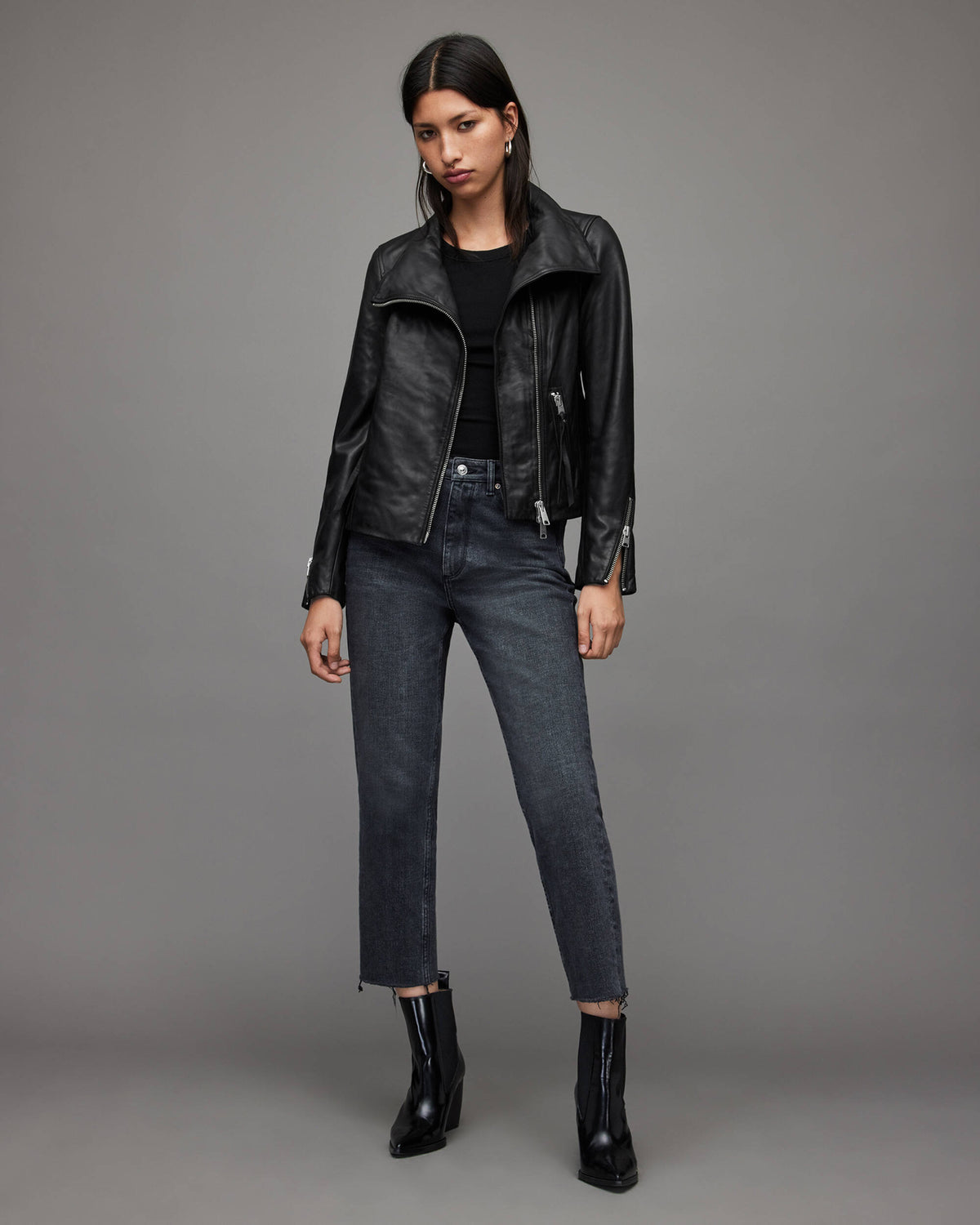 Arcane Fox Damen Bikerjacke aus Lammleder mit Flügelkragen, Schwarz - Bild 6