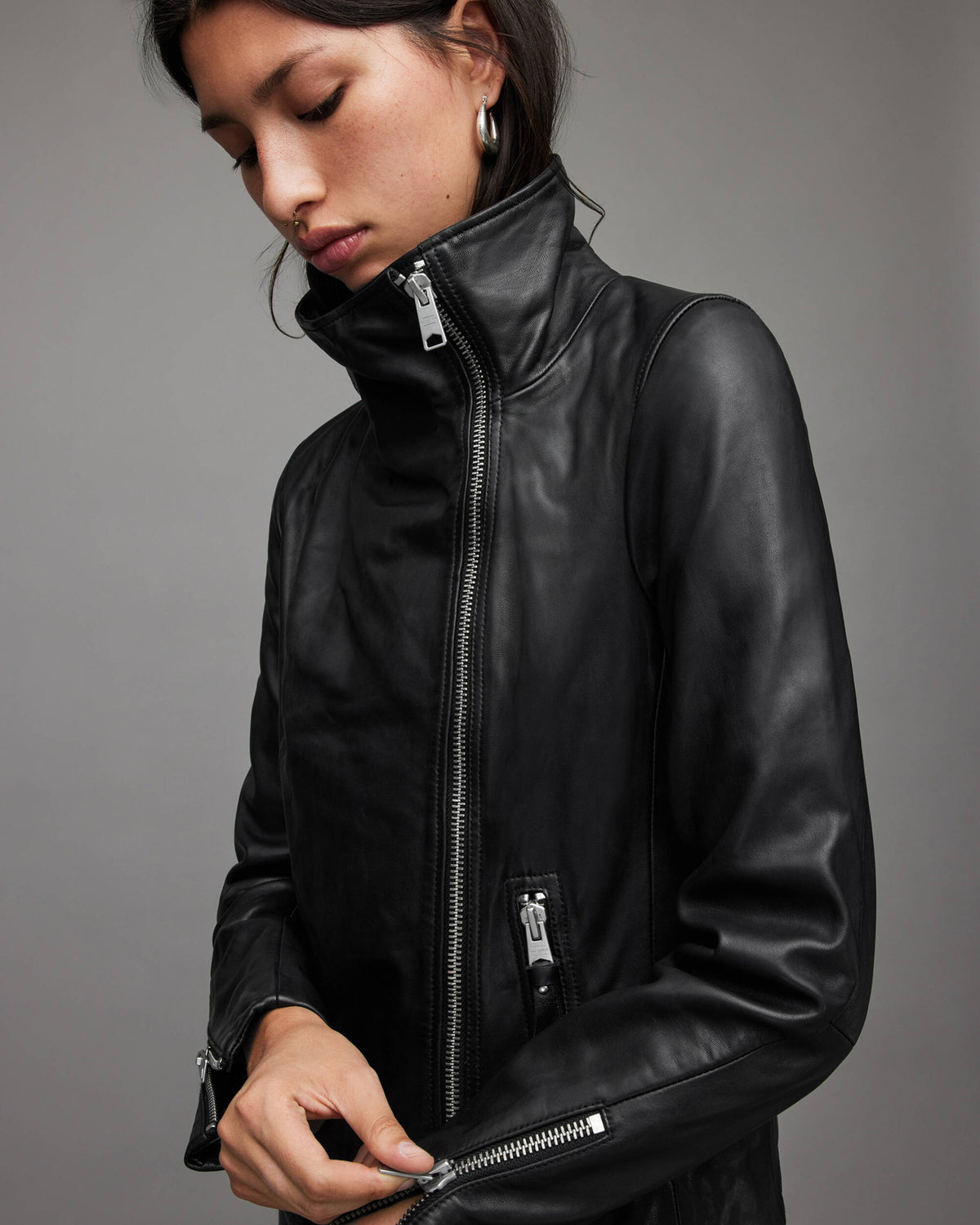 Arcane Fox Damen Bikerjacke aus Lammleder mit Flügelkragen, Schwarz - Bild 5