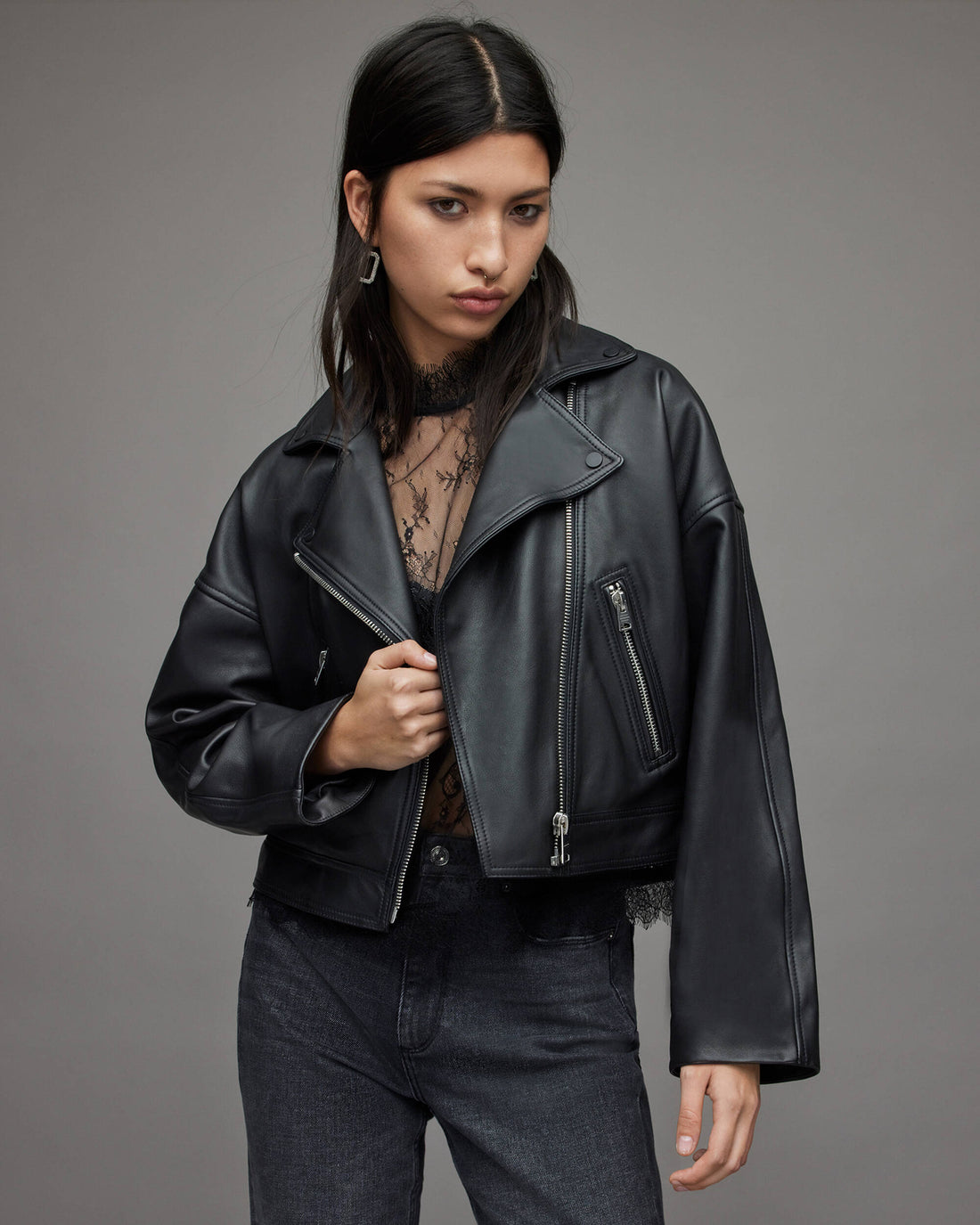 Arcane Fox Damen Bikerjacke aus Schafsleder, Schwarz - Bild 1