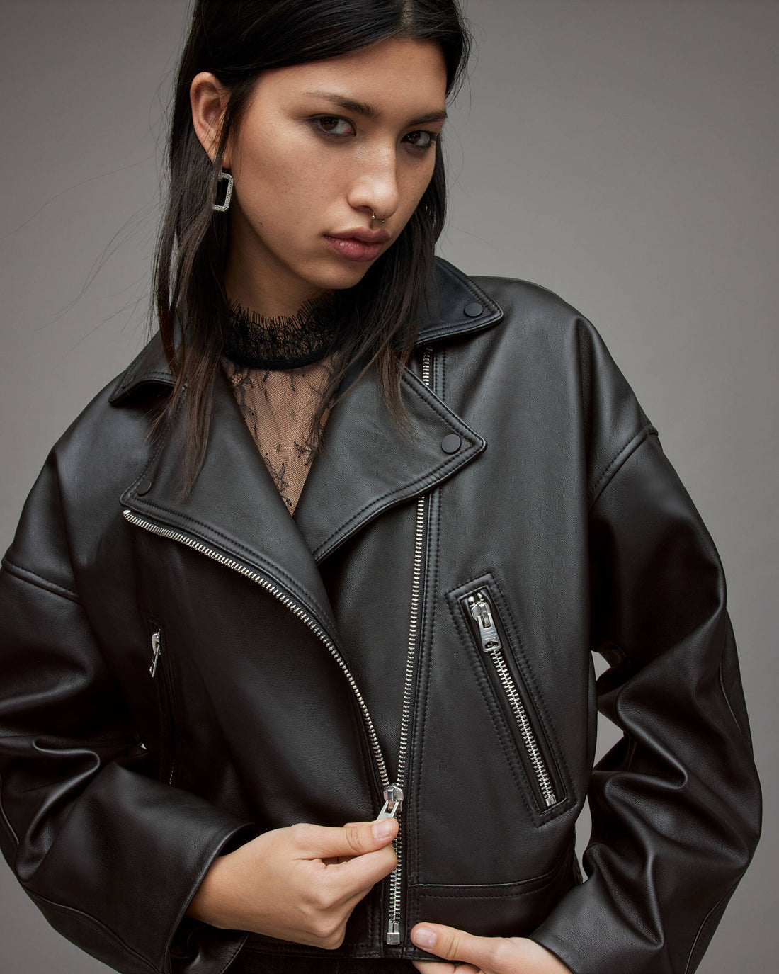 Arcane Fox Damen Bikerjacke aus Schafsleder, Schwarz - Bild 1