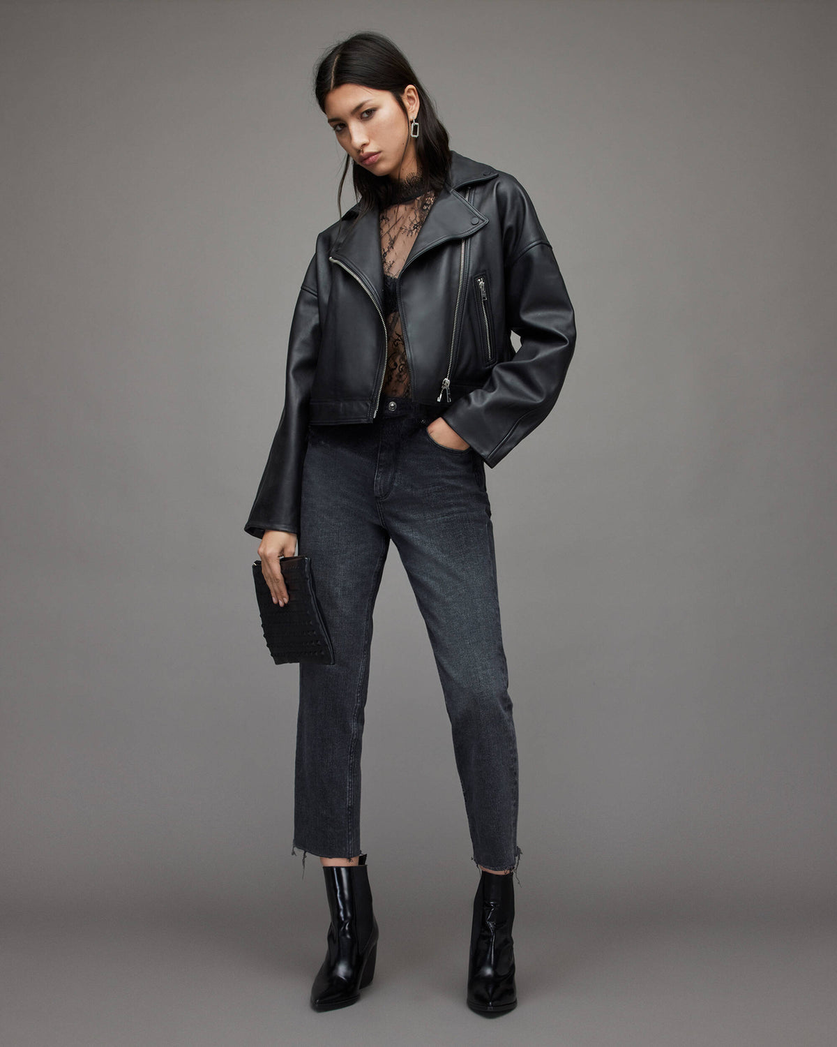 Arcane Fox Damen Bikerjacke aus Schafsleder, Schwarz - Bild 5